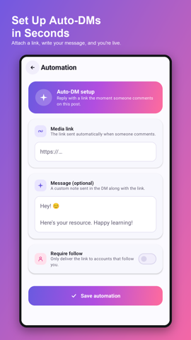 Pecan automation setup screen